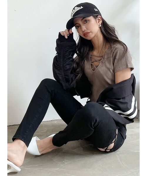 GYDA(ジェイダ)の「2WAYバインダーショートTシャツ(Tシャツ/カットソー・レディース・ブラック/ベージュ/オフホワイト/ミント・FREE)」の18枚目の写真