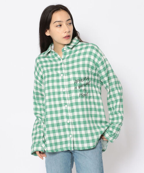 AVIREX(アヴィレックス)の「DOUBLE GAUZE EMBROIDERY SHIRT/ ダブルガーゼ 刺繍シャツ(シャツ/ブラウス・レディース・イエロー/グリーン/ネイビー・FREE)」の1枚目の写真