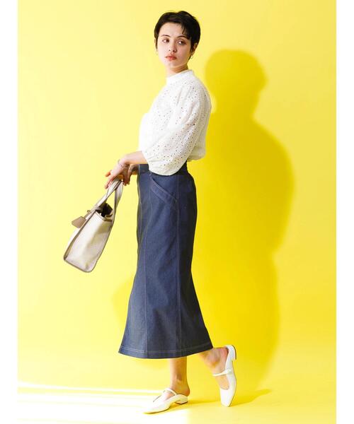 koe（コエ）の「ストレッチツイル　フロントジップスカート＊（スカート・レディース・ブルー/ブラック/ベージュ・M）」の6枚目の写真