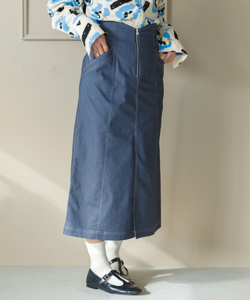 koe（コエ）の「ストレッチツイル　フロントジップスカート＊（スカート・レディース・ブルー/ブラック/ベージュ・M）」の4枚目の写真