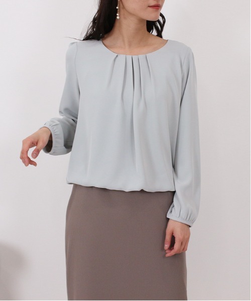 TRUDEA（トルディア）の「タックバルーンブラウス（ビジネスシャツ・レディース・ライトグレー/ホワイト/ネイビー・SMALL/LARGE/MEDIUM）」の3枚目の写真