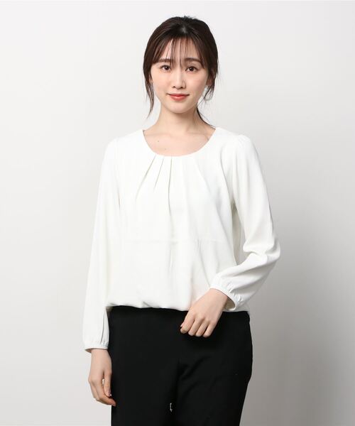TRUDEA（トルディア）の「タックバルーンブラウス（ビジネスシャツ・レディース・ライトグレー/ホワイト/ネイビー・SMALL/LARGE/MEDIUM）」の8枚目の写真