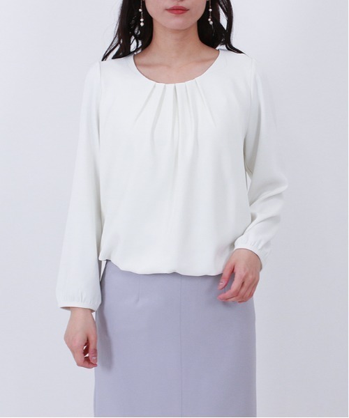 TRUDEA（トルディア）の「タックバルーンブラウス（ビジネスシャツ・レディース・ライトグレー/ホワイト/ネイビー・SMALL/LARGE/MEDIUM）」の10枚目の写真