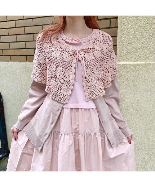 PINK HOUSEかぎ針編みケープ付き新品未使用タグ付き＆今日からおまけ付き♡ PINK HOUSEかぎ針編みケープ付きニットカーディガン新品未使用