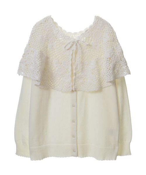 PINK HOUSEかぎ針編みケープ付き新品未使用タグ付き＆今日からおまけ付き♡ PINK HOUSEかぎ針編みケープ付きニットカーディガン新品未使用