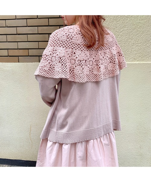 PINK HOUSEかぎ針編みケープ付き新品未使用タグ付き＆今日からおまけ付き♡ PINK HOUSEかぎ針編みケープ付きニットカーディガン新品未使用