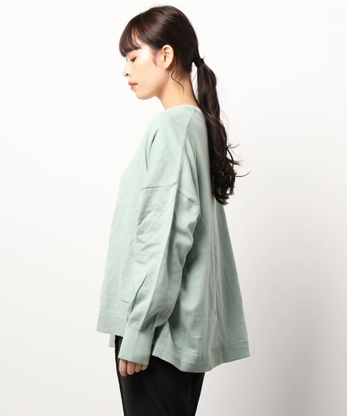 Samansa Mos2（サマンサ モスモス）の「【オーガニックコットン】ゆるVネックカーディガン（カーディガン/ボレロ・レディース・キナリ/ミント/ベージュ/ネイビー・ﾌﾘ-）」の5枚目の写真