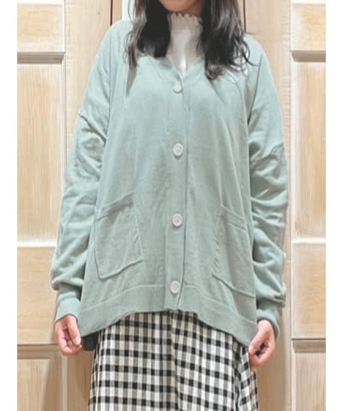 Samansa Mos2（サマンサ モスモス）の「【オーガニックコットン】ゆるVネックカーディガン（カーディガン/ボレロ・レディース・キナリ/ミント/ベージュ/ネイビー・ﾌﾘ-）」の3枚目の写真