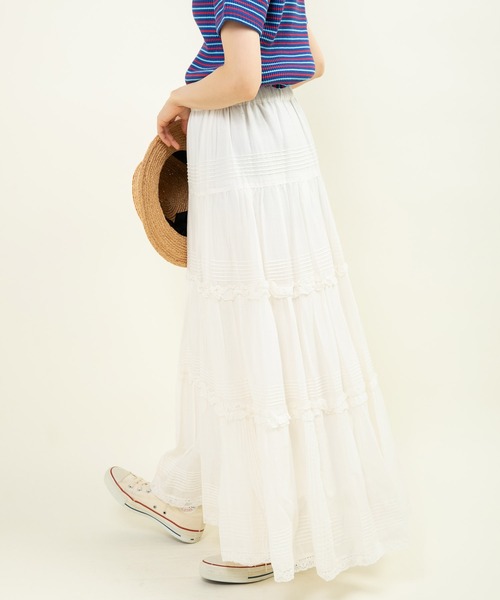 ドットアンドストライプス チャイルドウーマン　ピンタックティアードスカート　白 80ボイル ピンタック ティアードスカート（スカート