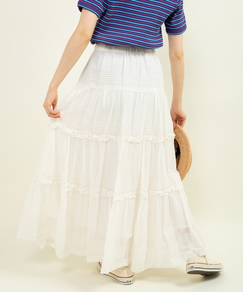 Dot＆Stripes CHILD WOMAN（ドットアンドストライプス　チャイルドウーマン）の「80ボイル ピンタック ティアードスカート（スカート・レディース・ホワイト/ブラック・FREE）」の11枚目の写真