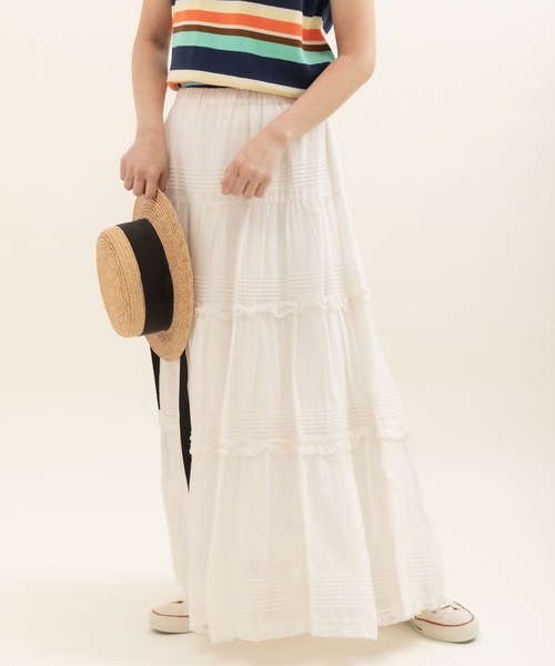 Dot＆Stripes CHILD WOMAN（ドットアンドストライプス　チャイルドウーマン）の「80ボイル ピンタック ティアードスカート（スカート・レディース・ホワイト/ブラック・FREE）」の20枚目の写真