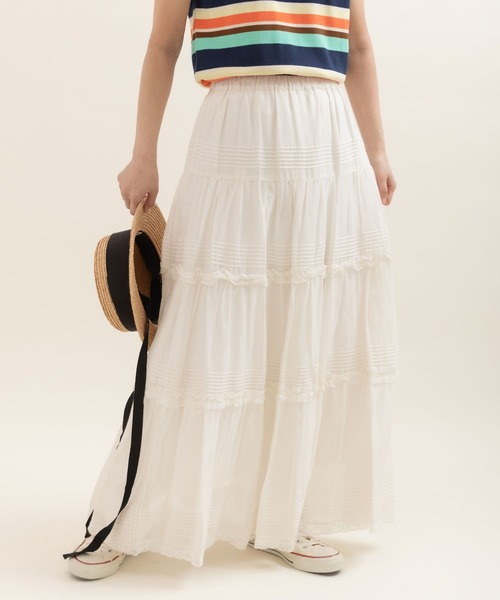Dot＆Stripes CHILD WOMAN（ドットアンドストライプス　チャイルドウーマン）の「80ボイル ピンタック ティアードスカート（スカート・レディース・ホワイト/ブラック・FREE）」の21枚目の写真