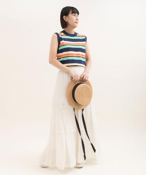 Dot＆Stripes CHILD WOMAN（ドットアンドストライプス　チャイルドウーマン）の「80ボイル ピンタック ティアードスカート（スカート・レディース・ホワイト/ブラック・FREE）」の16枚目の写真