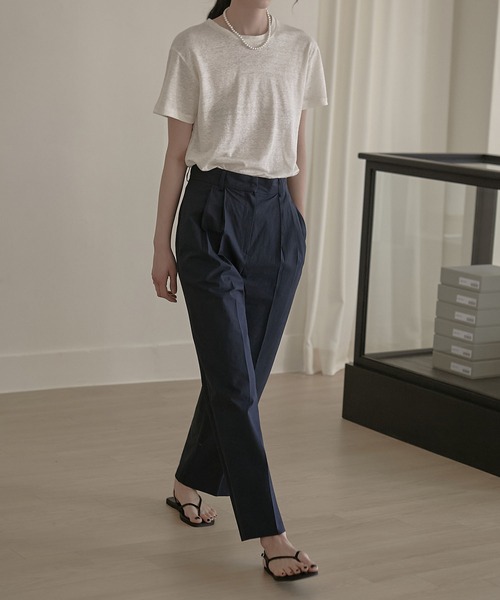 MUYMONA(ムイモナ)の「Double tuck cotton slacks mmw22s032【MUYMONA】【2022SS】(スラックス・レディース・ホワイト/カーキ/ネイビー・M/S)」の9枚目の写真