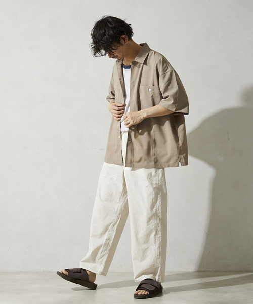 JOURNAL STANDARD relume(ジャーナルスタンダード レリューム)の「TEC LINEN CPO型半袖シャツ(シャツ/ブラウス・メンズ・ブラック/ベージュ/ネイビー・MEDIUM/LARGE)」の5枚目の写真