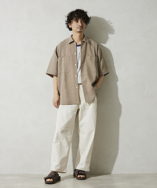 JOURNAL STANDARD relume(ジャーナルスタンダード レリューム)の「TEC LINEN CPO型半袖シャツ(シャツ/ブラウス・メンズ・ブラック/ベージュ/ネイビー・MEDIUM/LARGE)」の7枚目の写真