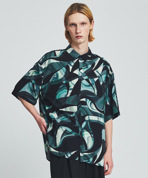 LiNoH（リノー）の「MARBLE PRINT S/S SHIRT（シャツ/ブラウス・メンズ・ブルー/グリーン・1/2）」の2枚目の写真