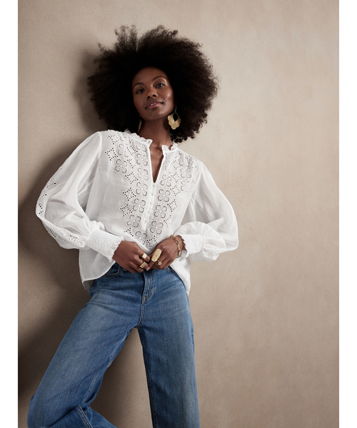 ❤️BANANA REPUBLIC❤️エンブロイダリー ラミーブラウス  M相当 ❤️BANANA REPUBLIC❤️エンブロイダリー ラミーブラウス M相当