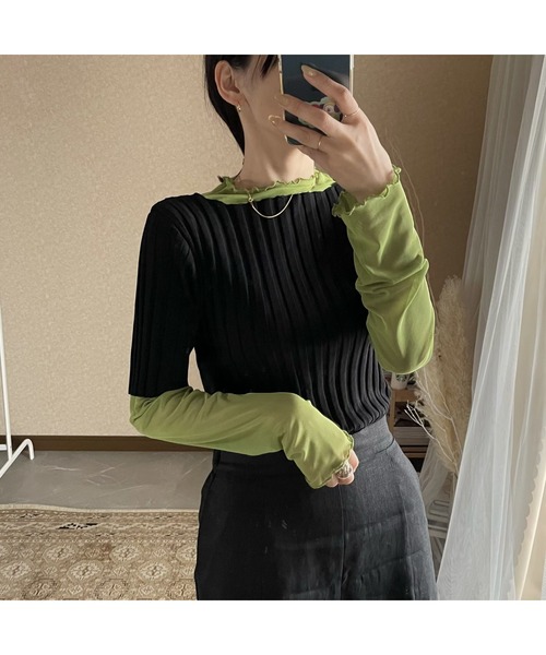 OWLLIDA apartment.（オルリダアパートメント）の「ベーシックカラーボートネックリブニットTシャツ（ニット/セーター・レディース・ブラック/ブラウン/オレンジ・FREE）」の6枚目の写真