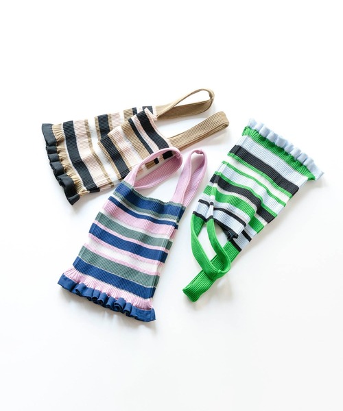 Tricote（トリコテ）の「TRICOTE トリコテ / SHEER MULTI STRIPE BAG シアーマルチボーダーバッグ / TR21BG046（トートバッグ・レディース・グリーン/イエロー/ライトピンク・FREE）」の2枚目の写真