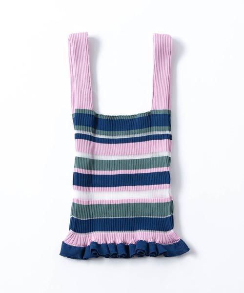Tricote（トリコテ）の「TRICOTE トリコテ / SHEER MULTI STRIPE BAG シアーマルチボーダーバッグ / TR21BG046（トートバッグ・レディース・グリーン/イエロー/ライトピンク・FREE）」の9枚目の写真