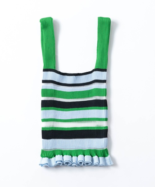Tricote（トリコテ）の「TRICOTE トリコテ / SHEER MULTI STRIPE BAG シアーマルチボーダーバッグ / TR21BG046（トートバッグ・レディース・グリーン/イエロー/ライトピンク・FREE）」の6枚目の写真