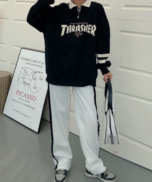 ABITOKYO（アビトーキョー）の「サイドジップハイウエストストレッチセミワイドデニムパンツ（デニムパンツ・レディース・ホワイト/ブラック・L/M/S）」の14枚目の写真