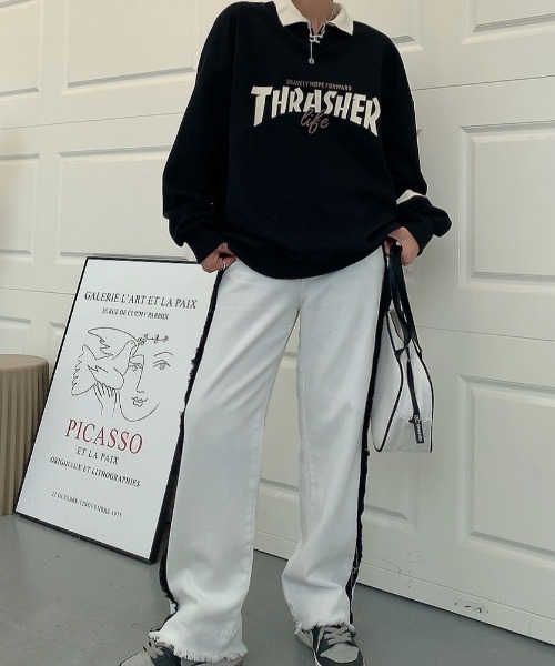 ABITOKYO（アビトーキョー）の「サイドジップハイウエストストレッチセミワイドデニムパンツ（デニムパンツ・レディース・ホワイト/ブラック・L/M/S）」の19枚目の写真