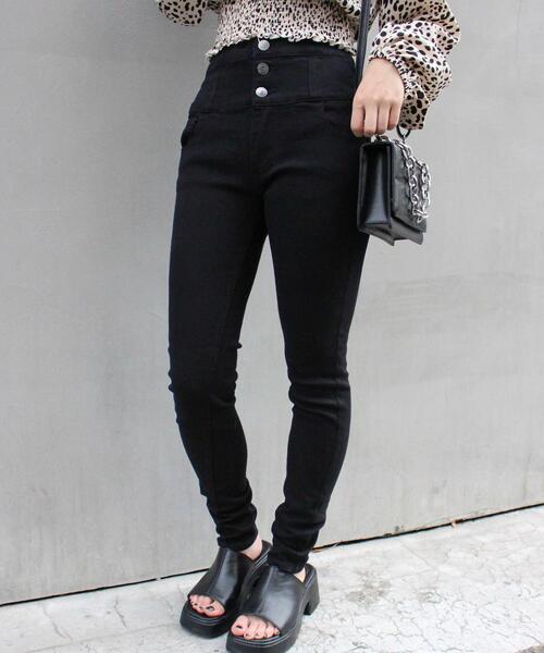 INGNI(イング)の「ハイウエストスキニーパンツ(デニムパンツ・レディース・ブルー系その他4/ブラック・M/S)」の2枚目の写真