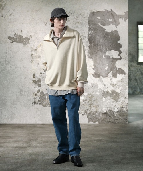 EMMA CLOTHES（エマクローズ）の「オーバーサイズ ビッグカラー ハーフジップ プルオーバースウェット EMMA CLOTHES（スウェット・メンズ・ブラック/アイボリー/グリーン/杢グレー/ベージュ/チャコールグレー/スモークピンク/パープル/オリーブ/ブルー/グレー・M/L）」の21枚目の写真