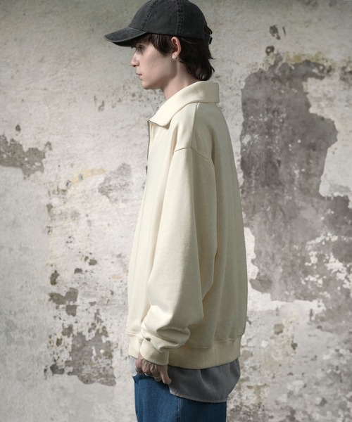 EMMA CLOTHES（エマクローズ）の「オーバーサイズ ビッグカラー ハーフジップ プルオーバースウェット EMMA CLOTHES（スウェット・メンズ・ブラック/アイボリー/グリーン/杢グレー/ベージュ/チャコールグレー/スモークピンク/パープル/オリーブ/ブルー/グレー・M/L）」の14枚目の写真