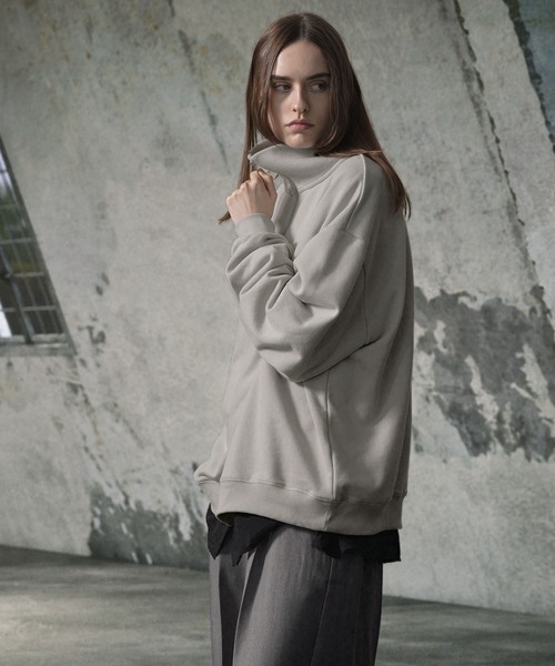 EMMA CLOTHES（エマクローズ）の「オーバーサイズ ビッグカラー ハーフジップ プルオーバースウェット EMMA CLOTHES（スウェット・メンズ・ブラック/アイボリー/グリーン/杢グレー/ベージュ/チャコールグレー/スモークピンク/パープル/オリーブ/ブルー/グレー・M/L）」の17枚目の写真