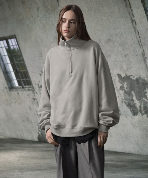 EMMA CLOTHES（エマクローズ）の「オーバーサイズ ビッグカラー ハーフジップ プルオーバースウェット EMMA CLOTHES（スウェット・メンズ・ブラック/アイボリー/グリーン/杢グレー/ベージュ/チャコールグレー/スモークピンク/パープル/オリーブ/ブルー/グレー・M/L）」の18枚目の写真