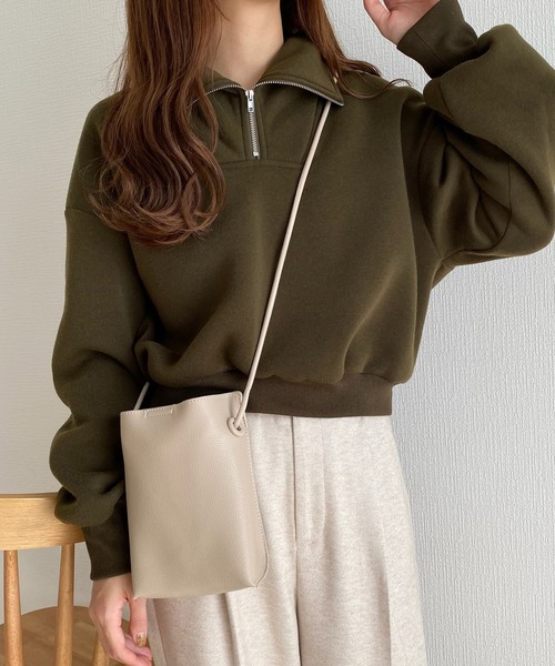 callautia（カラウティア）の「ハーフジップショート丈スウェット（スウェット・レディース・ブラック/ライトグレー/アイボリー/ダークブラウン/ピンクベージュ/カーキ・LARGE/MEDIUM/SMALL/X-LARGE）」の16枚目の写真