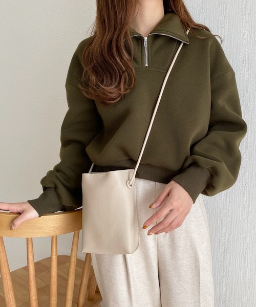 callautia（カラウティア）の「ハーフジップショート丈スウェット（スウェット・レディース・ブラック/ライトグレー/アイボリー/ダークブラウン/ピンクベージュ/カーキ・LARGE/MEDIUM/SMALL/X-LARGE）」の19枚目の写真