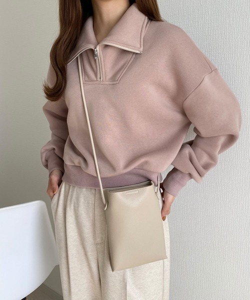 callautia（カラウティア）の「ハーフジップショート丈スウェット（スウェット・レディース・ブラック/ライトグレー/アイボリー/ダークブラウン/ピンクベージュ/カーキ・LARGE/MEDIUM/SMALL/X-LARGE）」の20枚目の写真