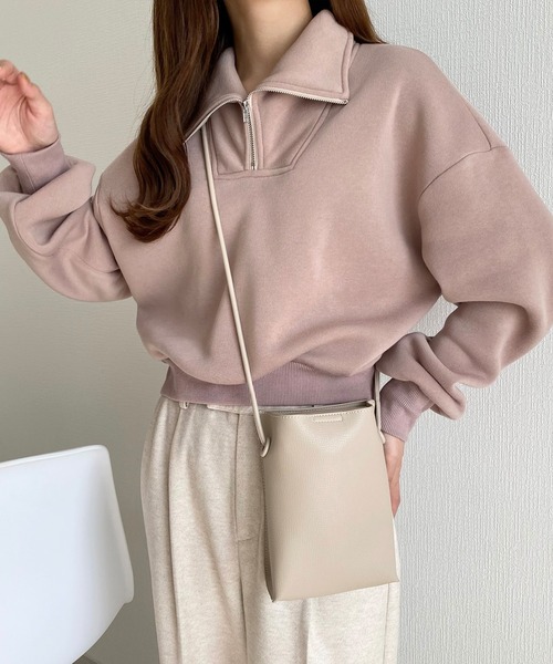 callautia（カラウティア）の「ハーフジップショート丈スウェット（スウェット・レディース・ブラック/ライトグレー/アイボリー/ダークブラウン/ピンクベージュ/カーキ・LARGE/MEDIUM/SMALL/X-LARGE）」の21枚目の写真