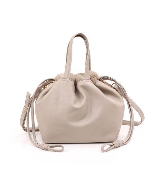 T・S・L（ティーエスエル）の「リバーシブル2way巾着バッグ（トートバッグ・レディース・ベージュ/ピンク/グレイッシュベージュ/チャコールグレー・FREE）」の7枚目の写真