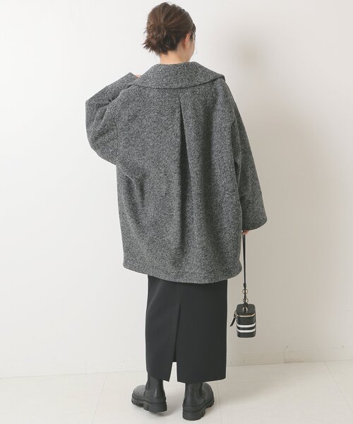 スピック＆スパン Wスライバーヘリンボーンミドルコート ブラウン sk2 Spick & Span（スピックアンドスパン）の「Wスライバー