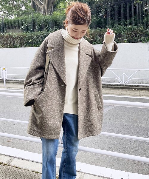 美品　スピック＆スパン Wスライバーヘリンボーンミドルコート ブラウン Spick & Span（スピックアンドスパン）の「≪追加≫Wスライバー