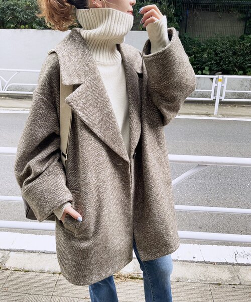 スピック＆スパン Wスライバーヘリンボーンミドルコート ブラウン sk2 Spick & Span（スピックアンドスパン）の「≪追加≫Wスライバー