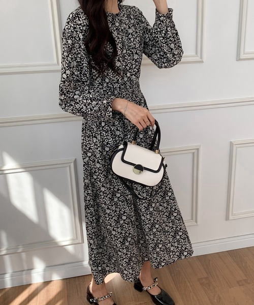 ECLIN（エクラン）の「ウエストシャーリング小花柄ロングワンピース（ワンピース・レディース・ブラック/ネイビー/グリーン・M/L）」の13枚目の写真