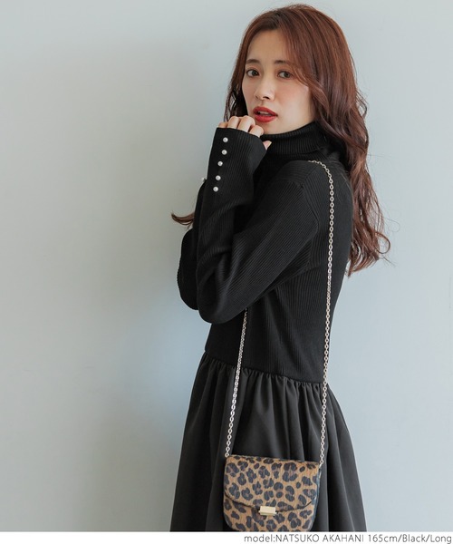 希少人気✨ルネ　ドッキングニットツイードワンピース　ロゴプレート　タートルネック つちふわ～カットソータートルネックワンピース