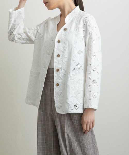 Liyoca(リヨカ)の「【Liyoca】レーヨンリネン刺繍ワークジャケット -手洗い可-(その他アウター・レディース・ブラック/カーキ/ホワイト・FREE)」の5枚目の写真