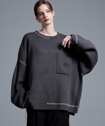 ボリュームスリーブ ハンドステッチニット