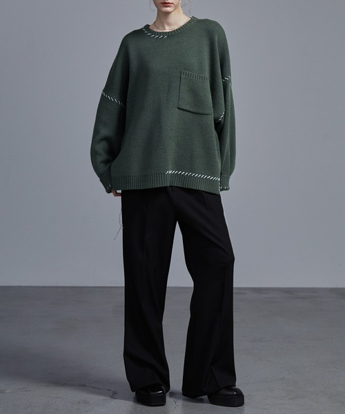 グラム ハンドスティッチクラッシュニットセーター 黒 オーバーサイズ 【L】 SINSS セーター ニット Vintage-like hand stitch knit