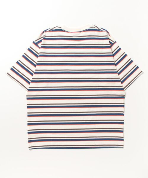 THRASHER(スラッシャー)の「【ムラサキスポーツ別注】THRASHER/スラッシャー マルチボーダーTシャツ オーバーサイズ/刺繍ロゴ クルーネックTシャツ THMM-001B FLAME(Tシャツ/カットソー・メンズ・グリーン系その他/ホワイト×ネイビー/ブラック×グリーン・M/L/XL)」の4枚目の写真