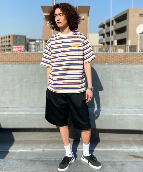 THRASHER(スラッシャー)の「【ムラサキスポーツ別注】THRASHER/スラッシャー マルチボーダーTシャツ オーバーサイズ/刺繍ロゴ クルーネックTシャツ THMM-001B FLAME(Tシャツ/カットソー・メンズ・グリーン系その他/ホワイト×ネイビー/ブラック×グリーン・M/L/XL)」の17枚目の写真