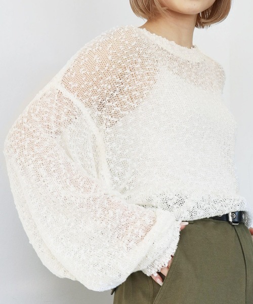 PBLIM（ページボーイリム）の「PAGEBOYLIM/ポコポコシアーニット（ニット/セーター・レディース・グリーン/オフホワイト/ブラック・FREE）」の2枚目の写真