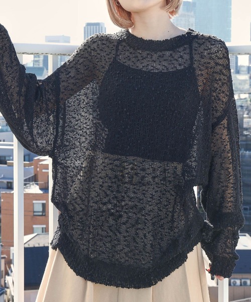 PBLIM（ページボーイリム）の「PAGEBOYLIM/ポコポコシアーニット（ニット/セーター・レディース・グリーン/オフホワイト/ブラック・FREE）」の3枚目の写真